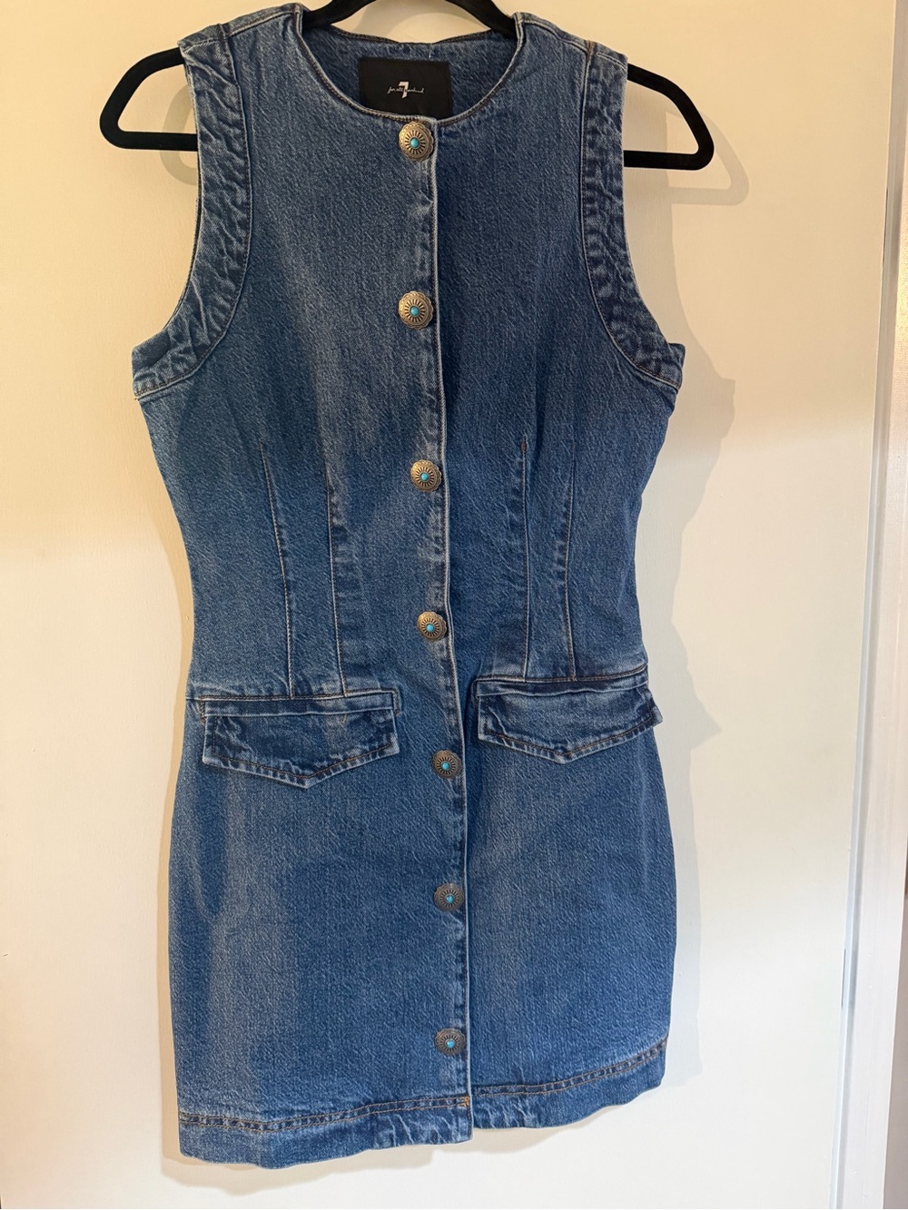 7 For All Mankind Blue Denim Mini Dress